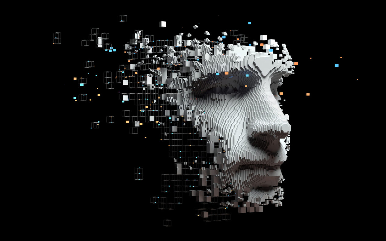 Abstract digital human face. Artificial intelligence concept of