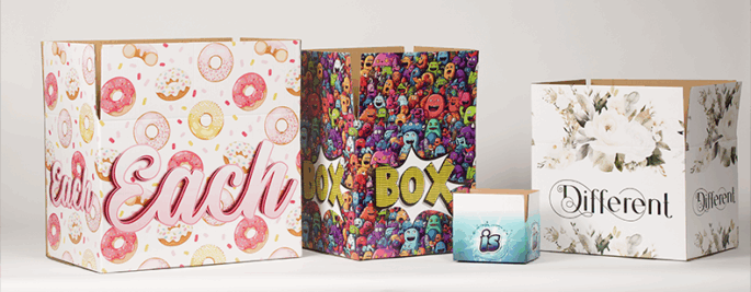 different artworked boxes